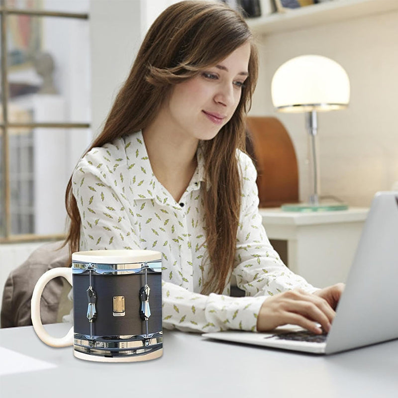 Vintage Drum Mug, 11oz. Black & White, Funny Ceramic Mug. Ideal Cool Gift for Drummers and Musicians.