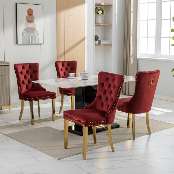 Nikki Collection Modern Tufted Solid Wood Velvet Upholstered Dining Chair with Gold Legs