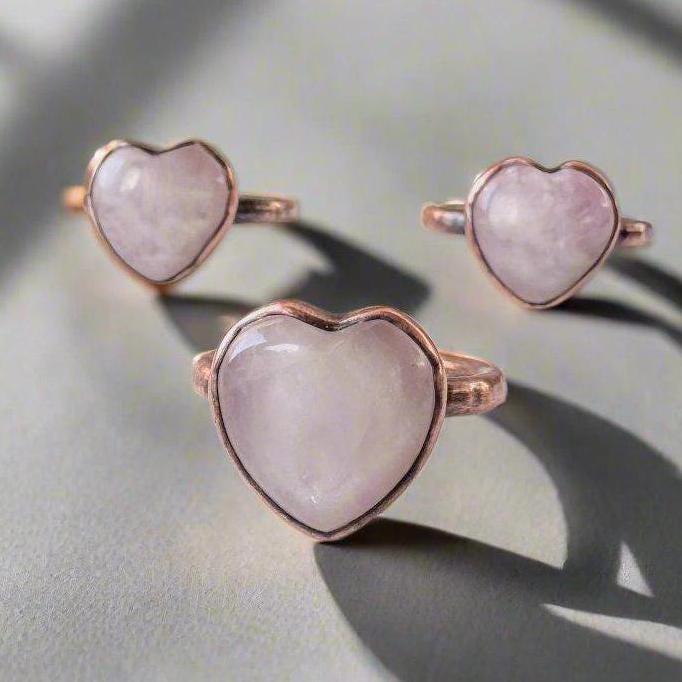 Copper Kunzite Heart Ring for Love and Healing | By Blackbird & Sage