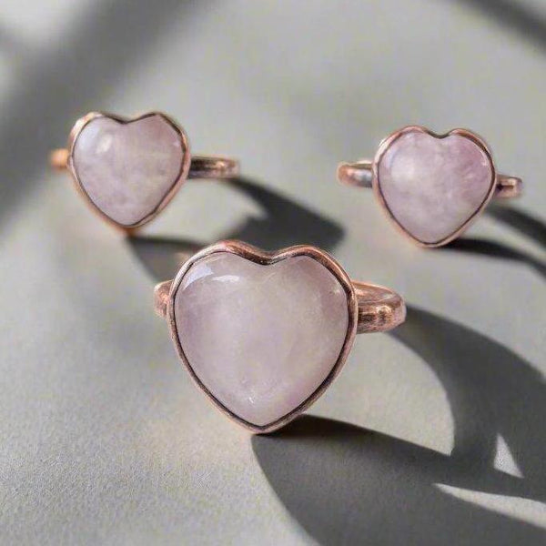 Copper Kunzite Heart Ring for Love and Healing | By Blackbird & Sage