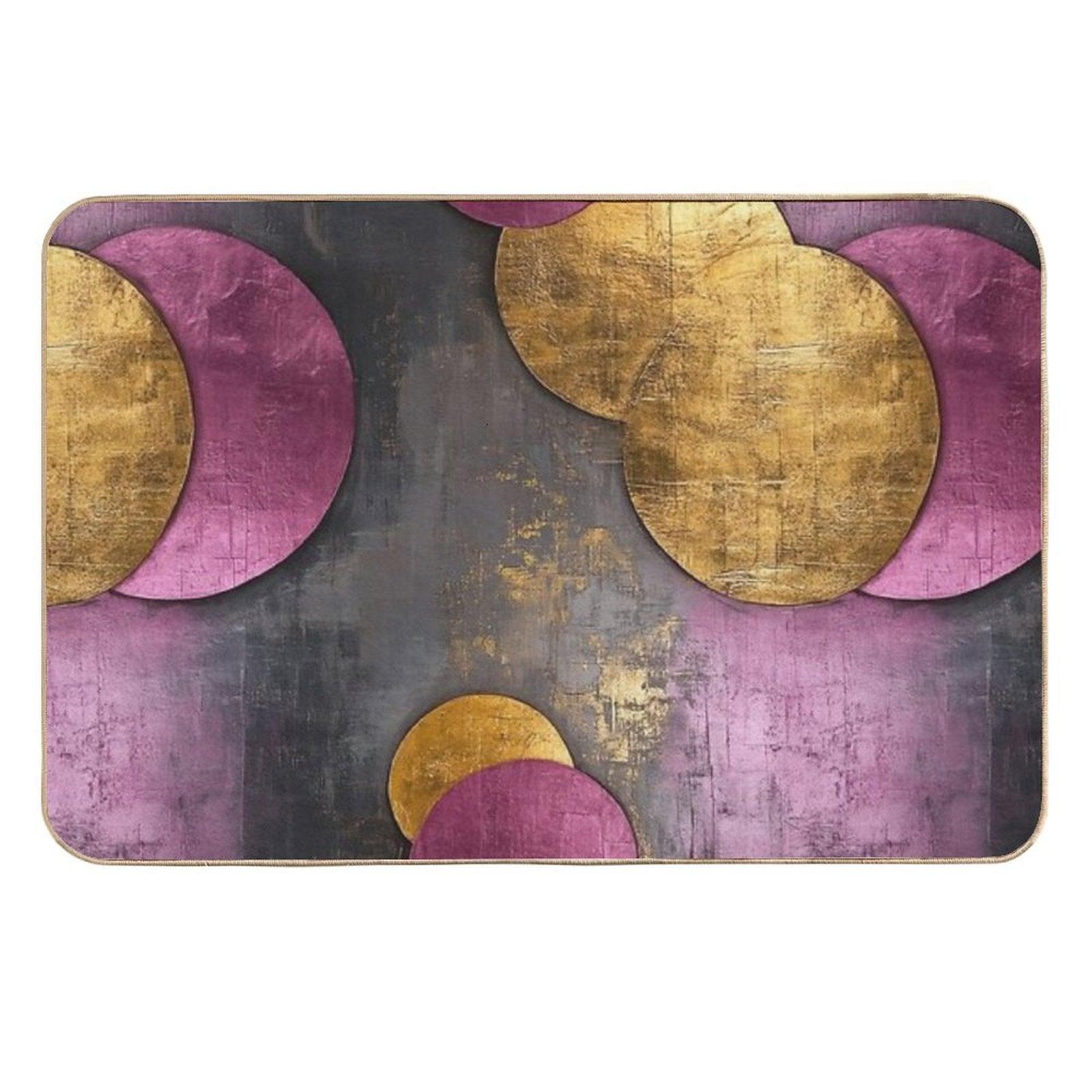 Vintage Geometric Circles – Abstract Gold & Teal Ar  Repositionable Bath Mat