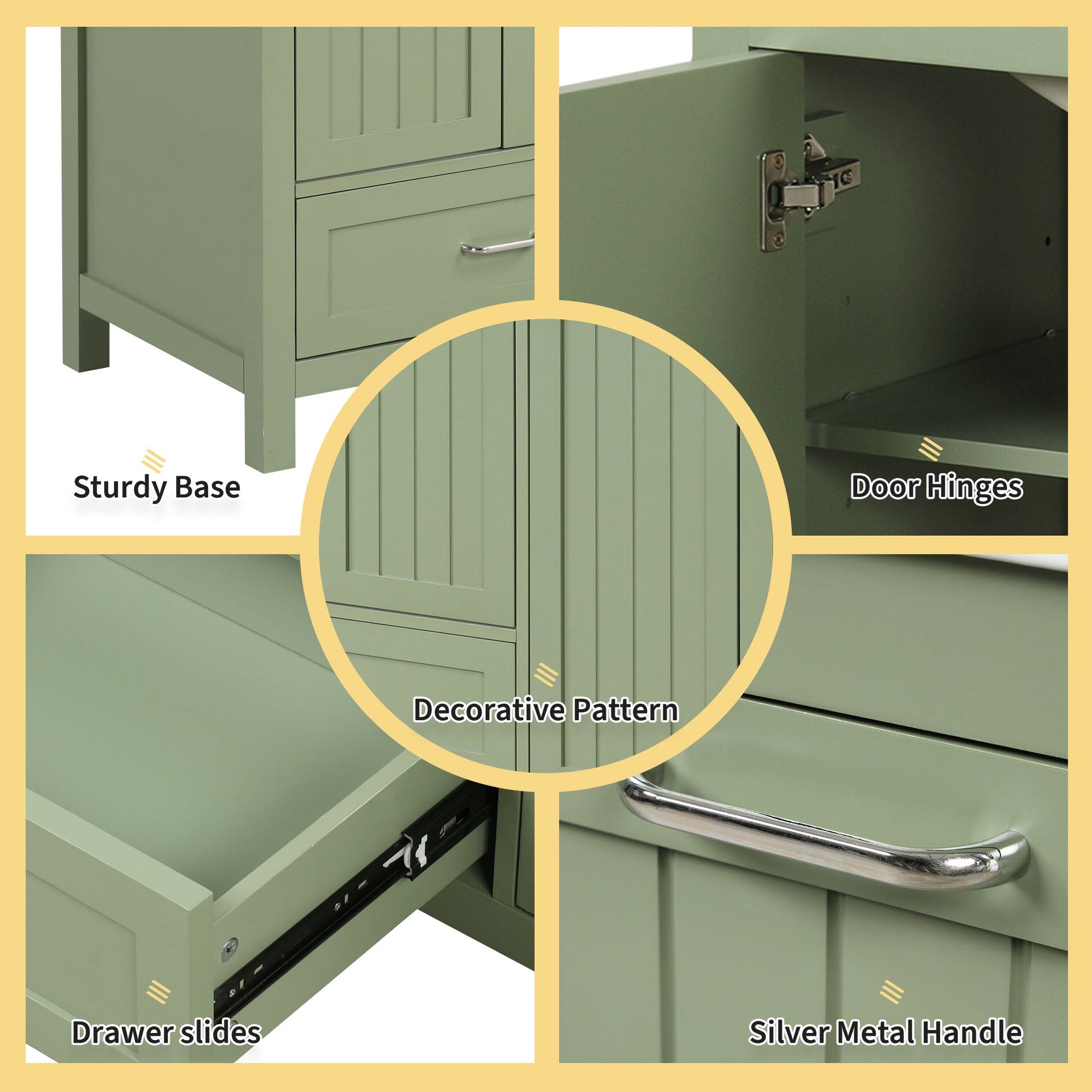 36 inch bathroom vanity with sink, one double door cabinet one large drawer and one flip drawer solid wood and MDF board, green