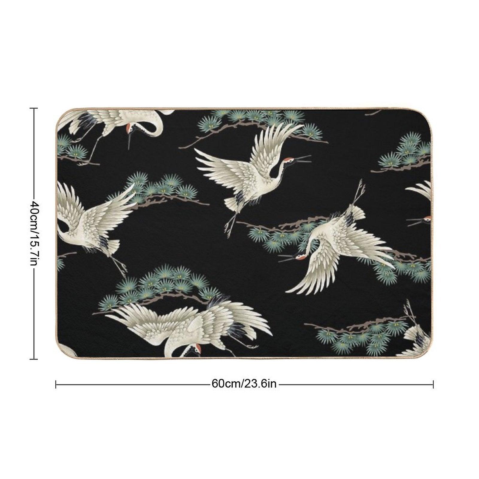 Japanese Cranes in Embroidered Style Bath Mat
