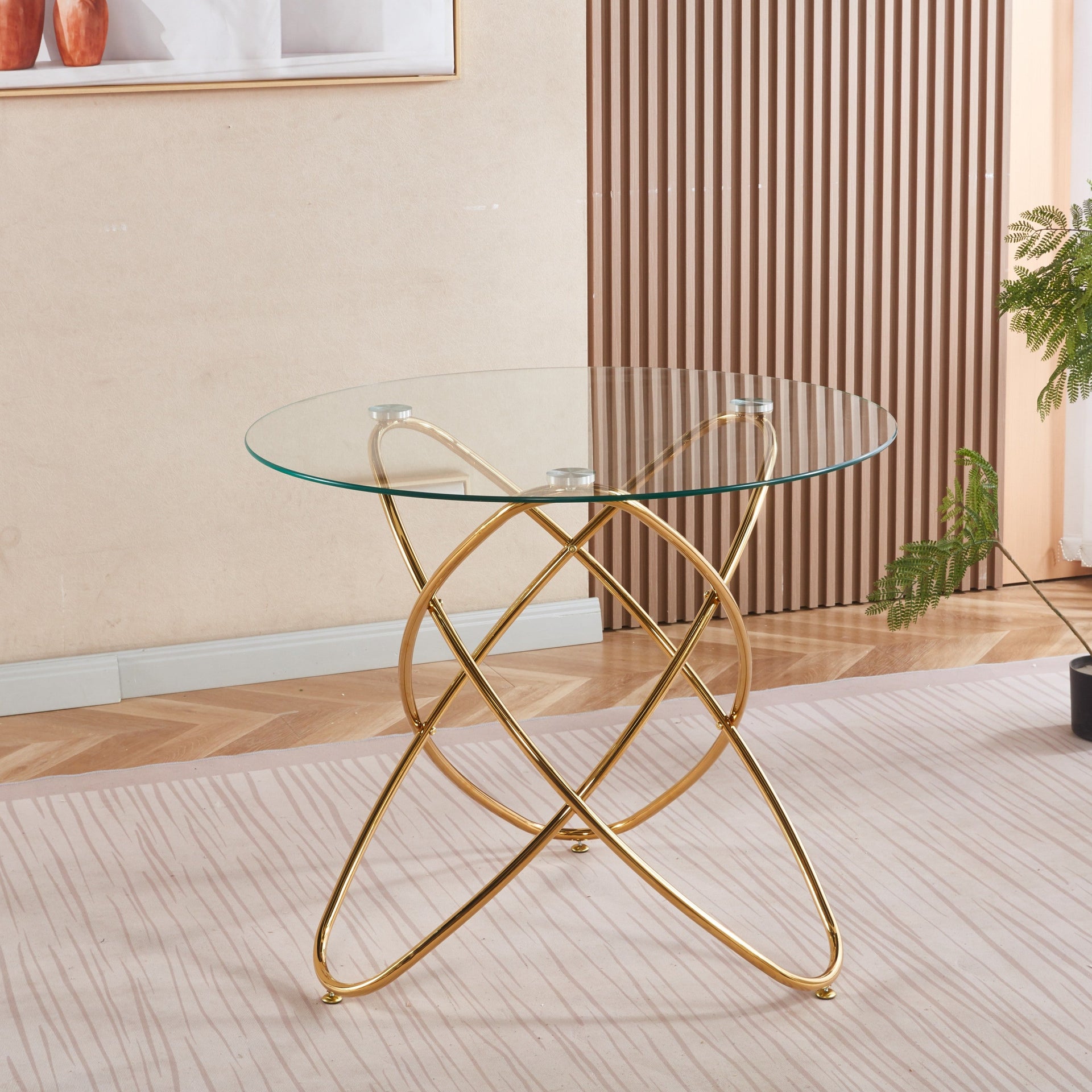 Modern Metal-Leg Dining Table with Tempered Glass Top, Space-Saving Kitchen Table