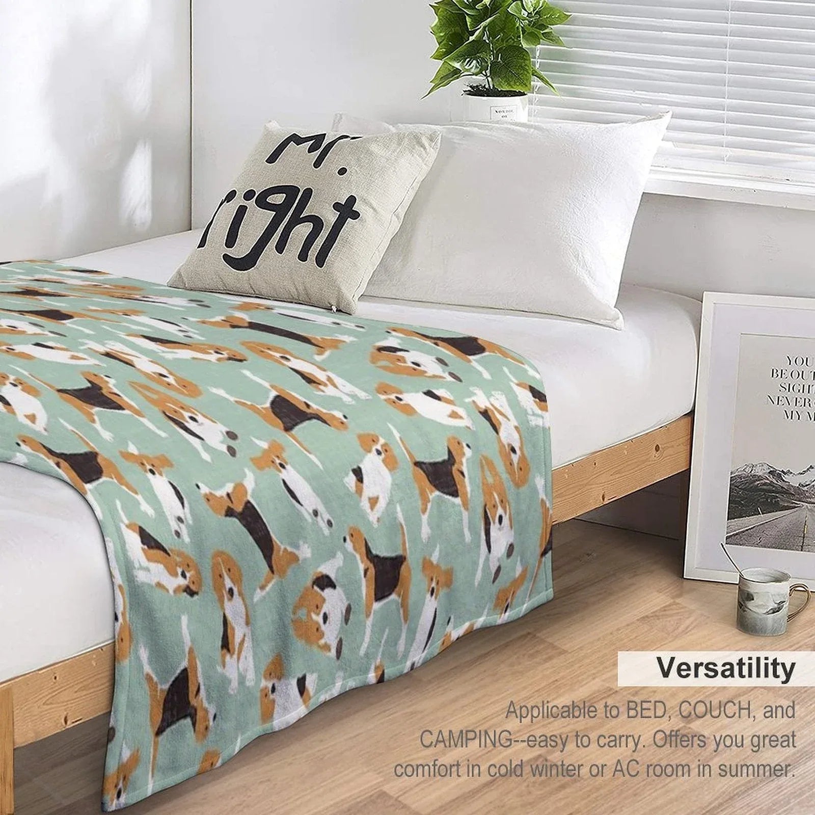 Beagle Scatter Mint Throw Blanket