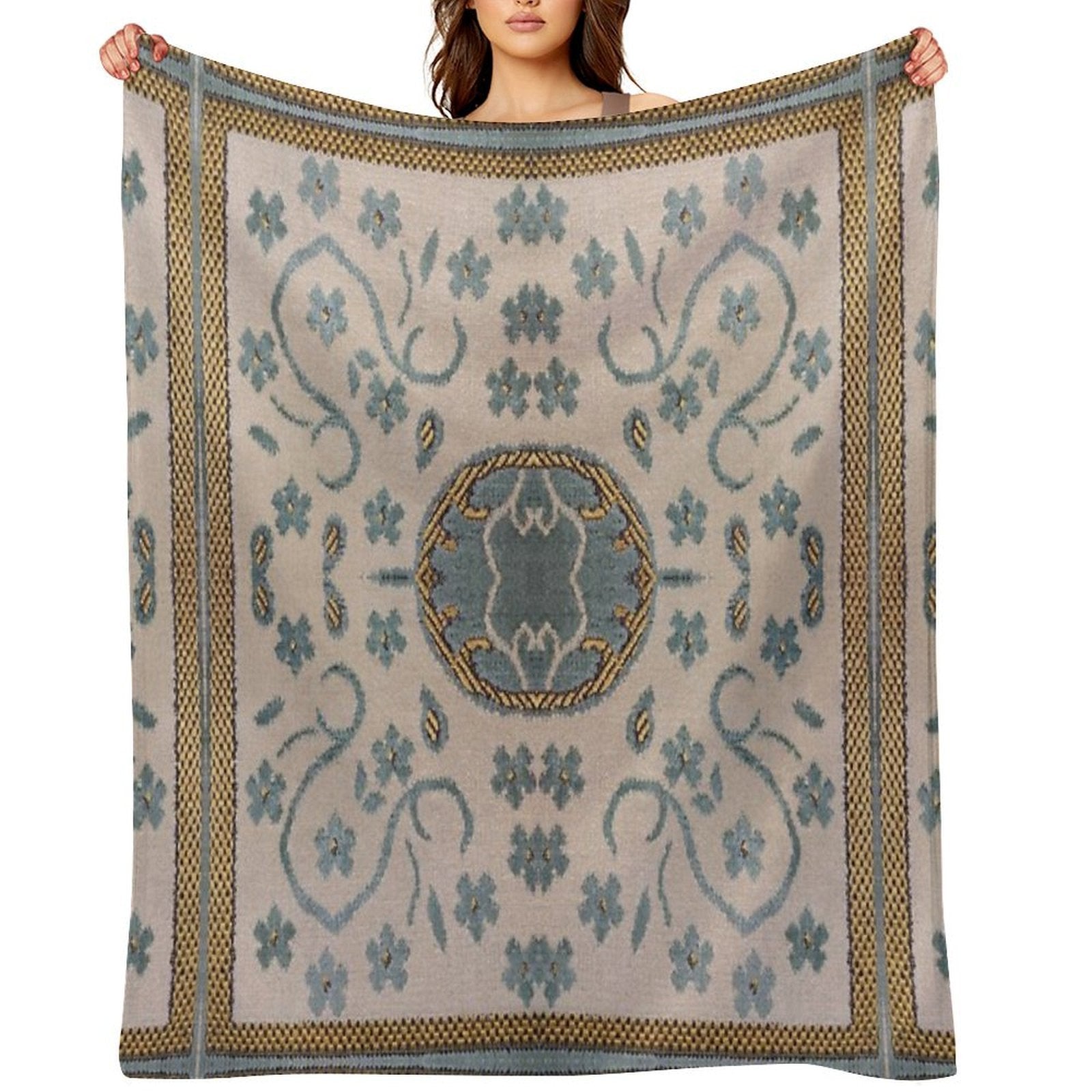 Arabian Rug Print Travel-friendly Throw Blanket