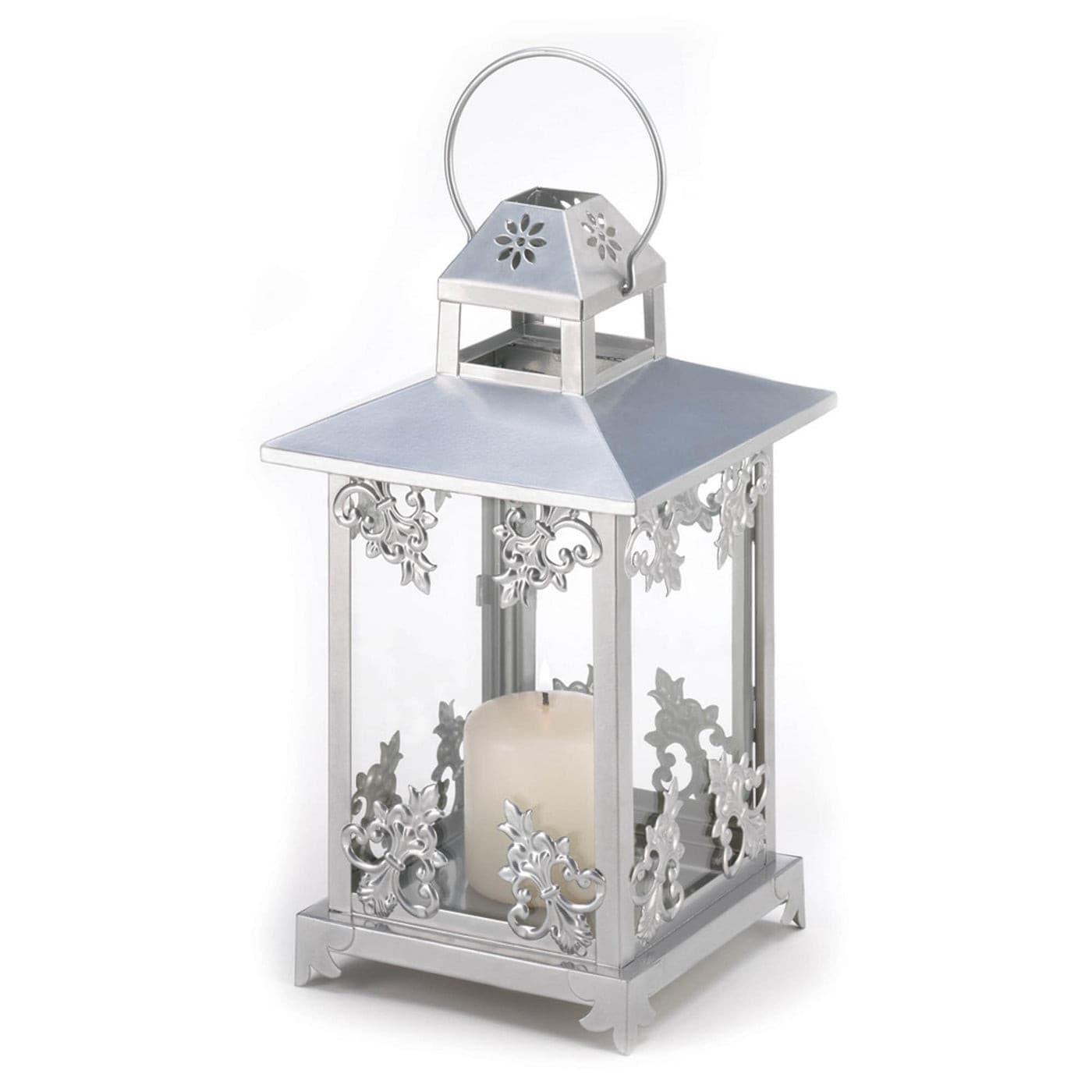 SILVER SCROLLWORK CANDLE LANTERN