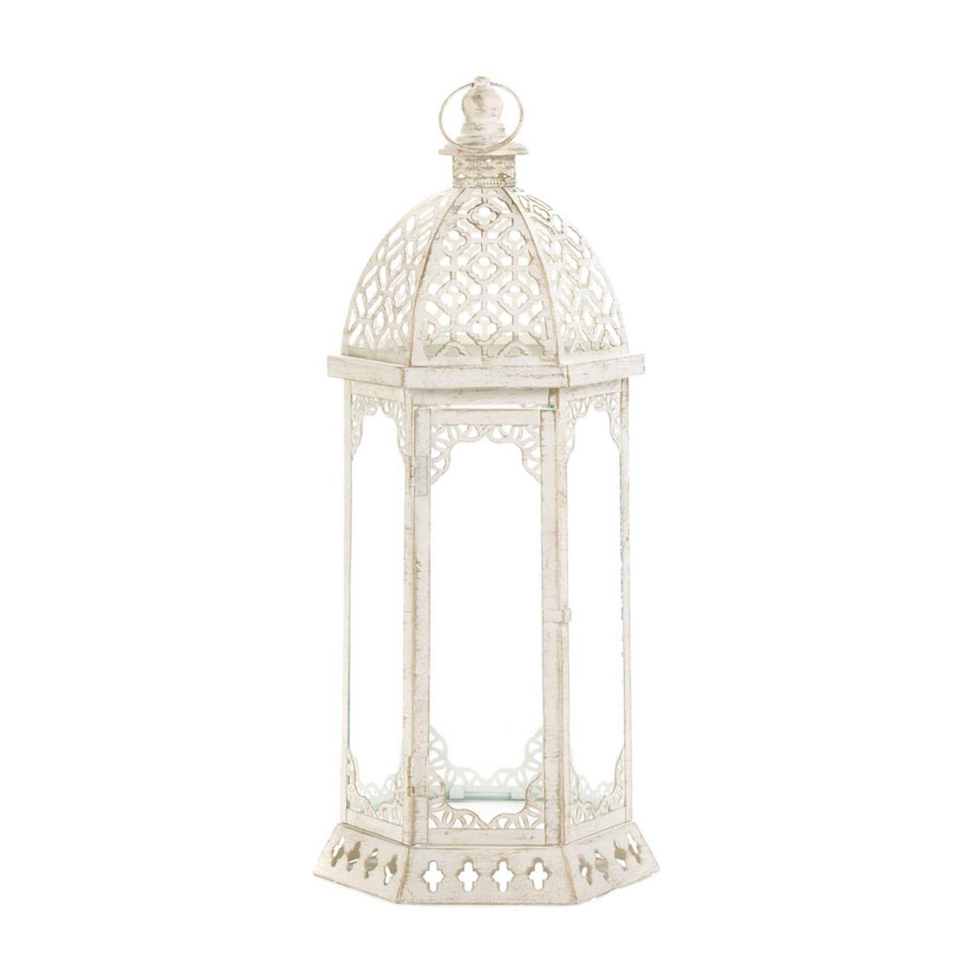 GRACEFUL DISTRESSED WHITE LARGE LANTERN