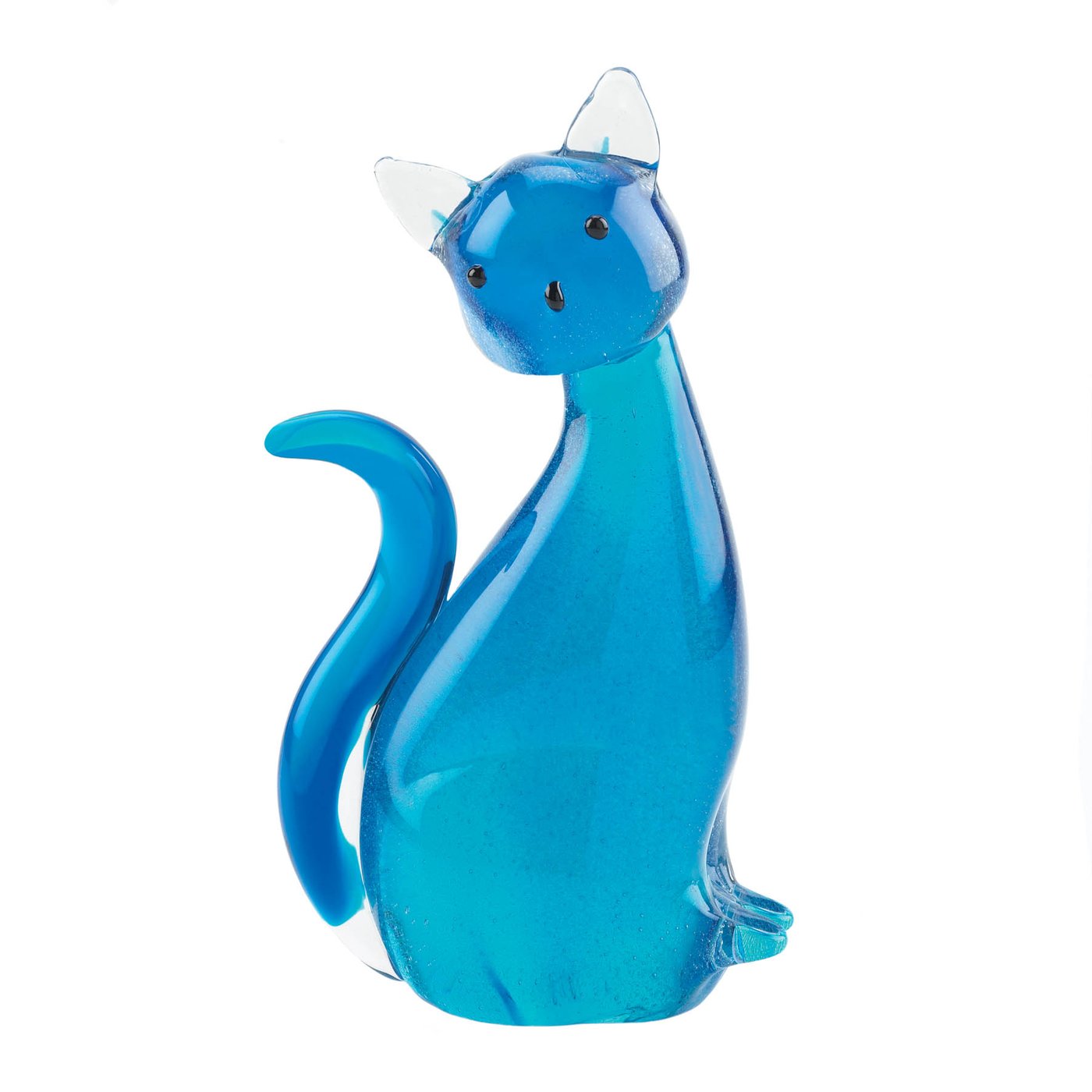 Blue Kitty Cat Art Glass Statue