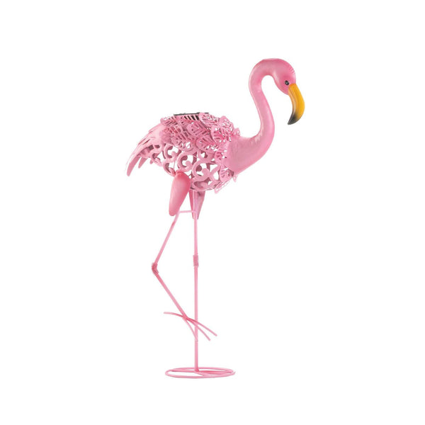 FLAMINGO LEANING SOLAR METAL STATUE