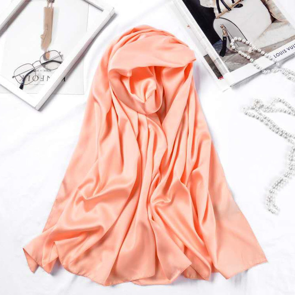 Malaysia bawal 110*110cm Large Square Scarf Single Color Matte Satin Silk Scarf Women's Headscarf Shawl