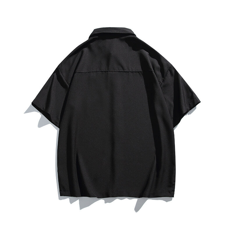 Simple letter embroidery casual short sleeved shirt men's half sleeved shirt