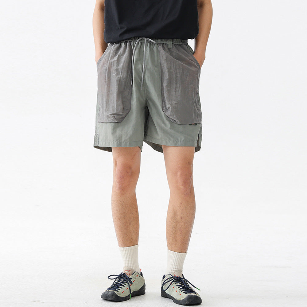 Color Block Pocket Short Length Men's Summer Casual Loose Street Trendy Ins Elastic Waist Sports Shorts