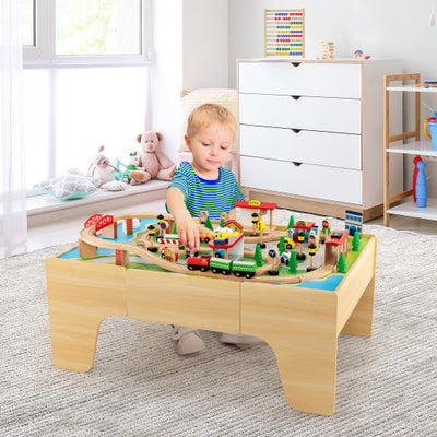 84-Piece Train and Building Block Table with Reversible Top and Creative Play Surface