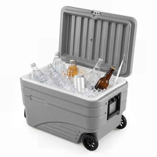 84 Quart Portable Wheeled Ice Cooler with Foldable Pull-Gray
