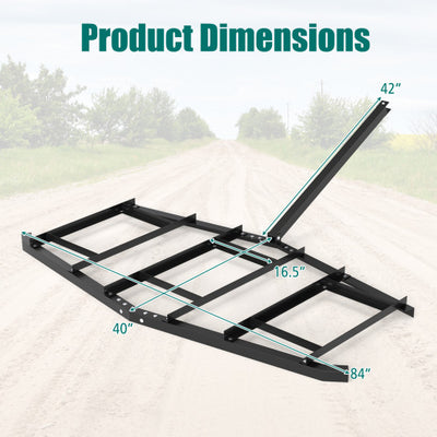84 inch Wide Driveway Drag Tow Behind Landscape Leveling Rake with Reinforced Bars-Black