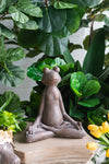 Brown Magnesium Yoga Frog Figurine with Gold Accents Decorative Meditation Statue