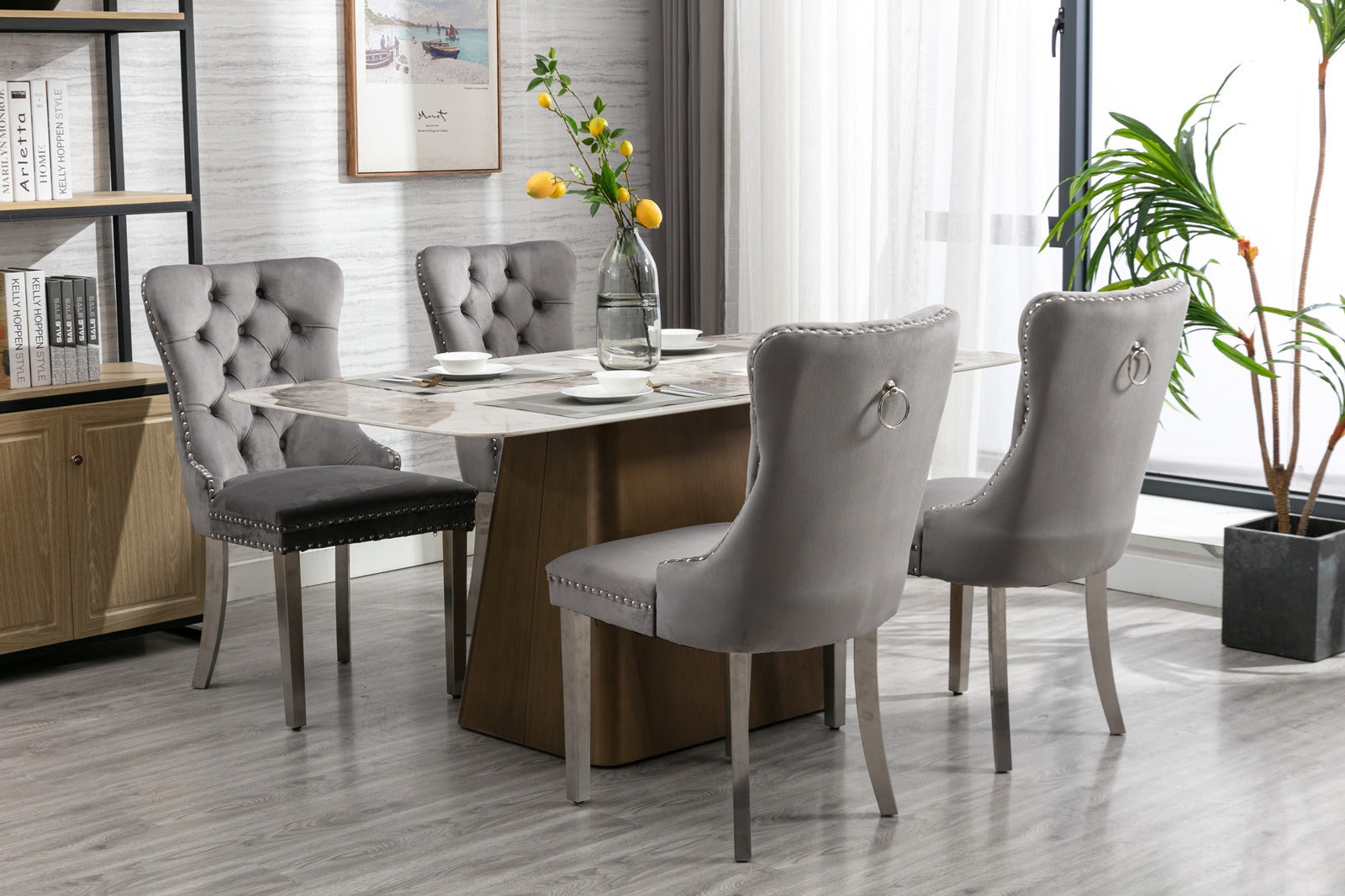 Nikki Collection Modern Tufted Solid Wood Velvet Upholstered Dining Chair with Chrome Legs