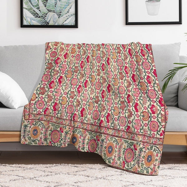 Vintage India Embroidered Textile, 17th Century Wrinkle-free Throw Blanket