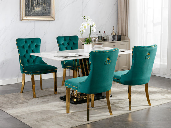 Nikki Collection Modern Tufted Solid Wood Velvet Upholstered Dining Chair with Gold Legs