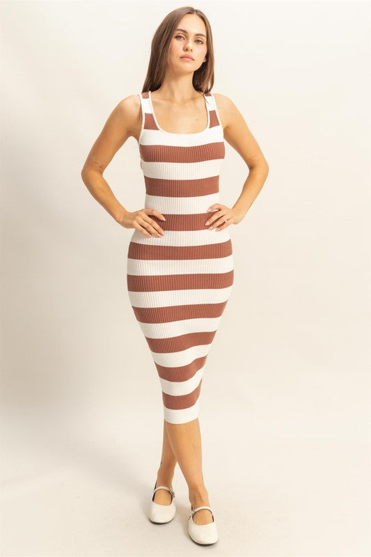 Striped Scoop Neck Wide Strap Knit Dress – Timeless Striped Knit Dress for Comfort and Style, Perfect for Every Occasion