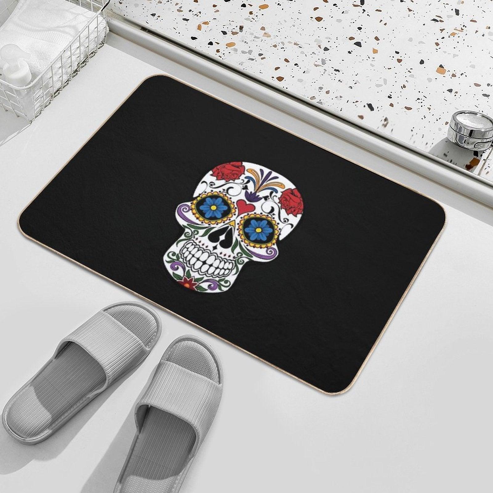 Halloween Skull Floral Rose Bath Mat