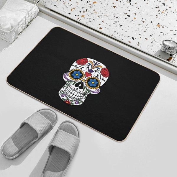 Halloween Skull Floral Rose Bath Mat