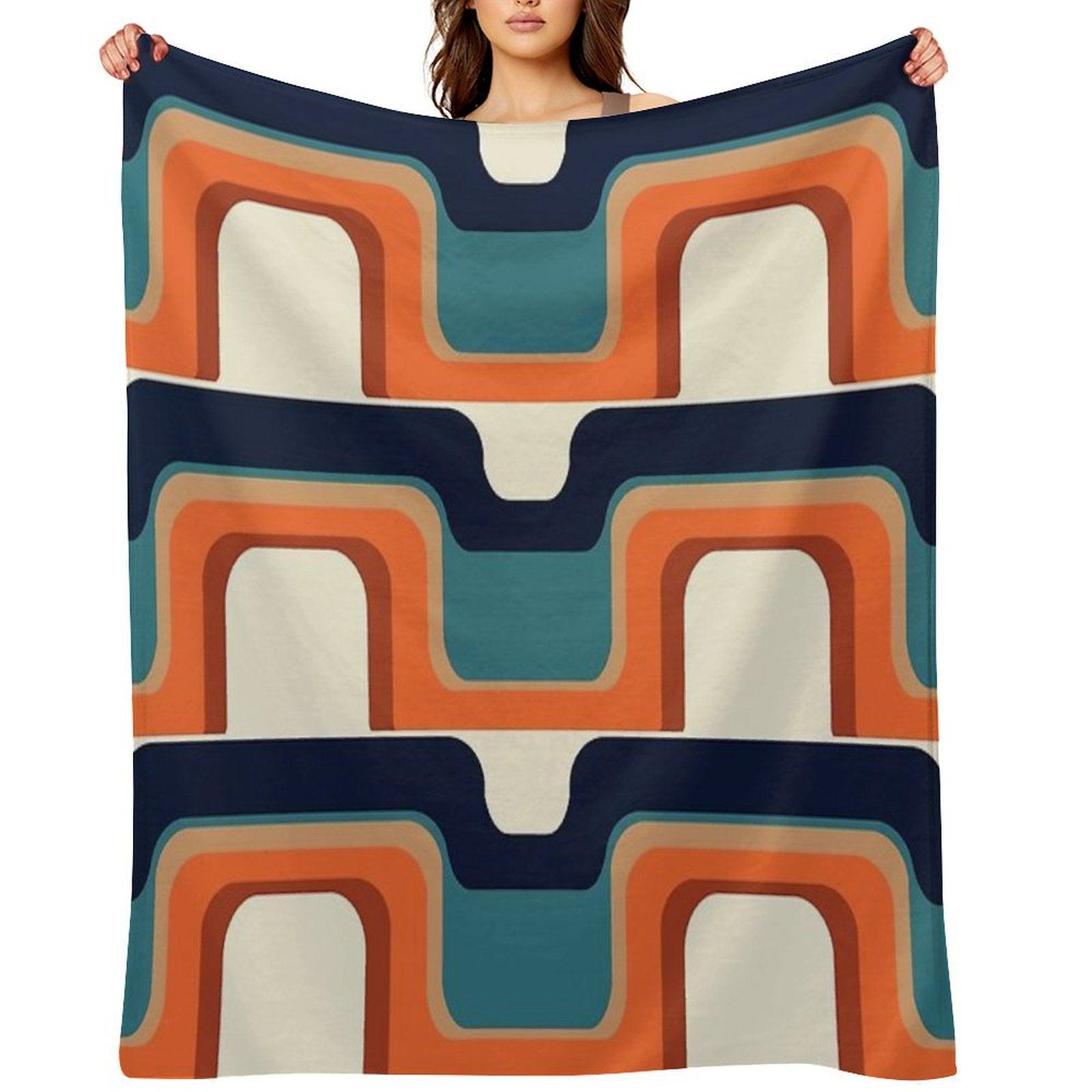 Mid-Century Modern Meets 1970s Orange & Blue Throw Blanket