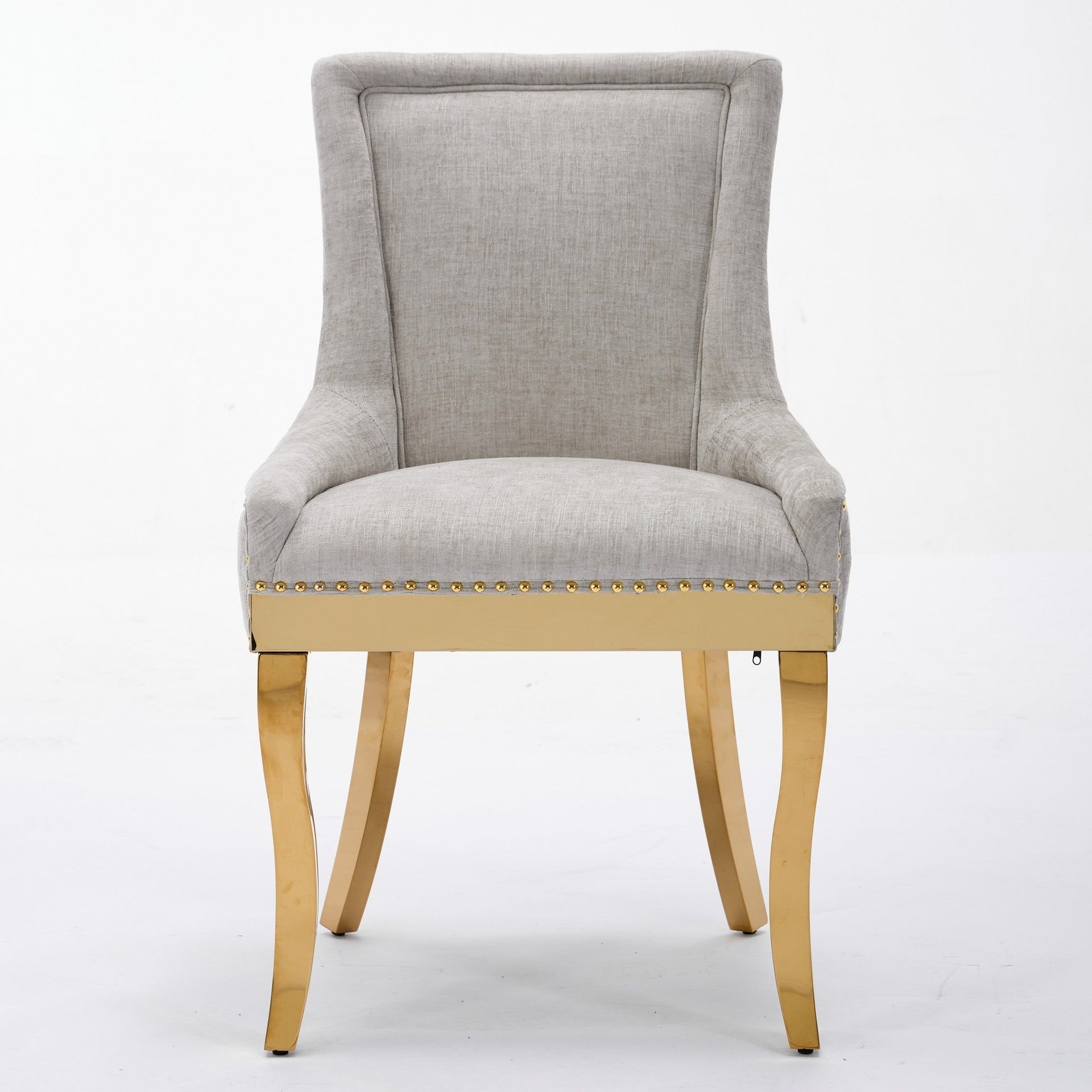 Chenille Dining Chairs Modern Style with Curved Gold-Plated Legs & Rivet Trim