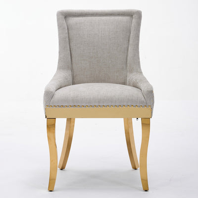 Chenille Dining Chairs Modern Style with Curved Gold-Plated Legs & Rivet Trim