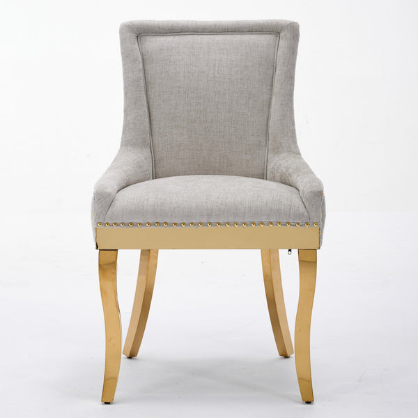 Chenille Dining Chairs Modern Style with Curved Gold-Plated Legs & Rivet Trim