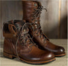 Men's Retro Motorcycle Lace-Up Combat Boots Low Heel