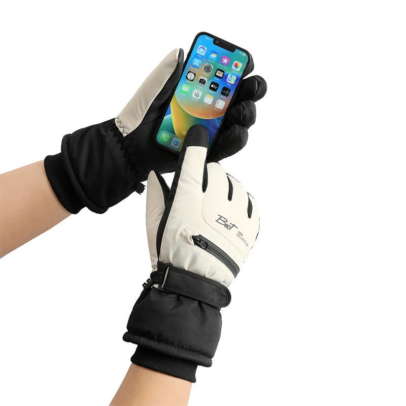 Winter Fleece-lined Thickened Men's And Women's Skiing Gloves Thermal And Windproof