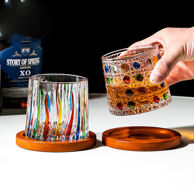 Hand drawn rotating glass cups multiple multi-purpose whiskey glasses rotating glass cups