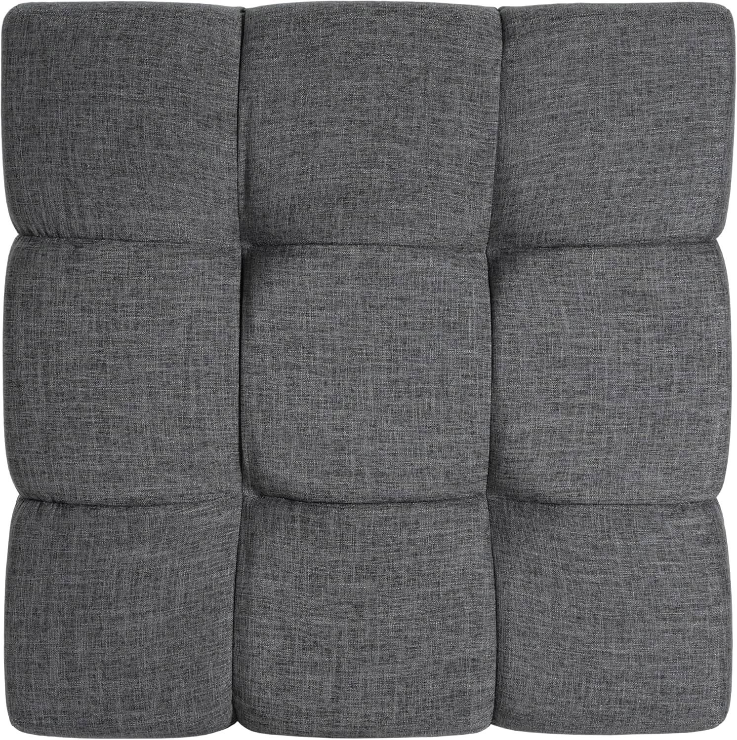 Modern Gray Fabric Ottoman With Walnut Finish WoodFrame