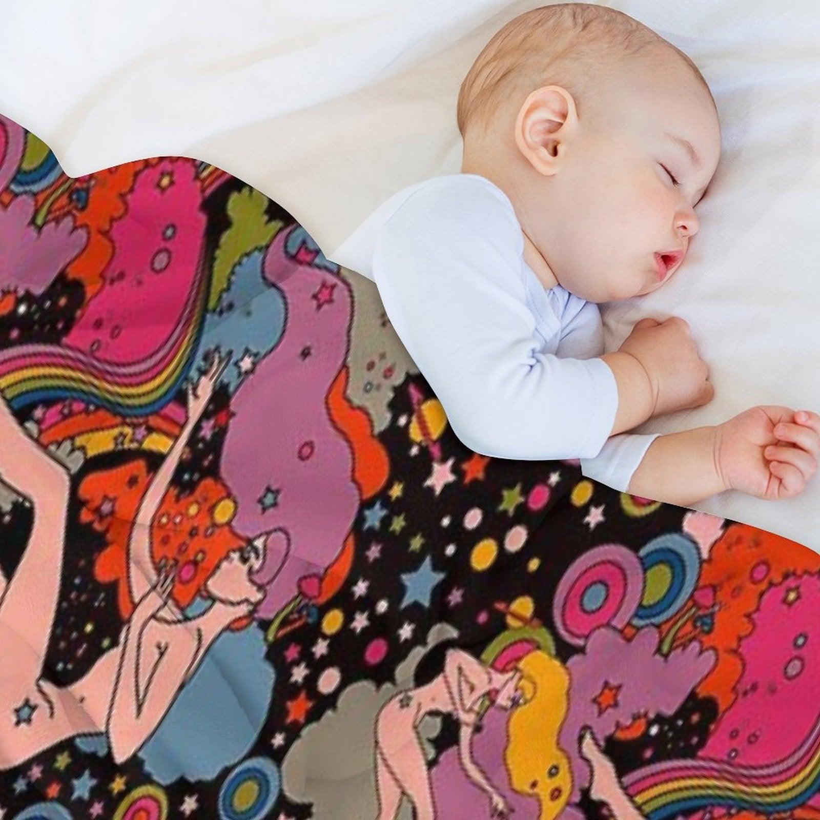 Space Girls Black Backround Throw Blanket