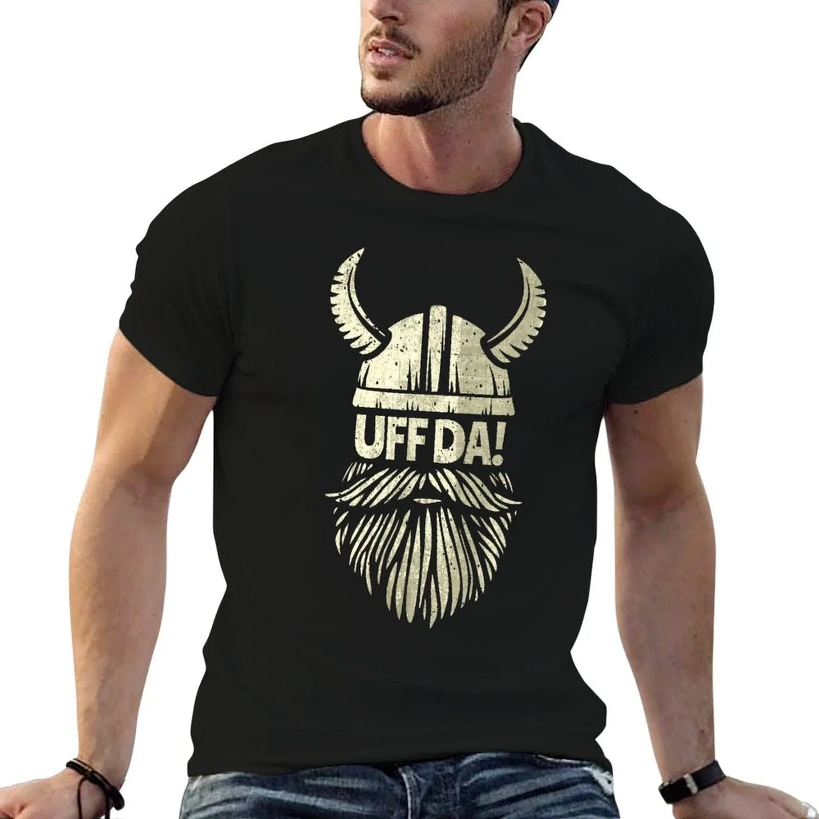 Uff Da Norwegian Quote Scandinavian Viking Helmet Beard Man T-Shirt