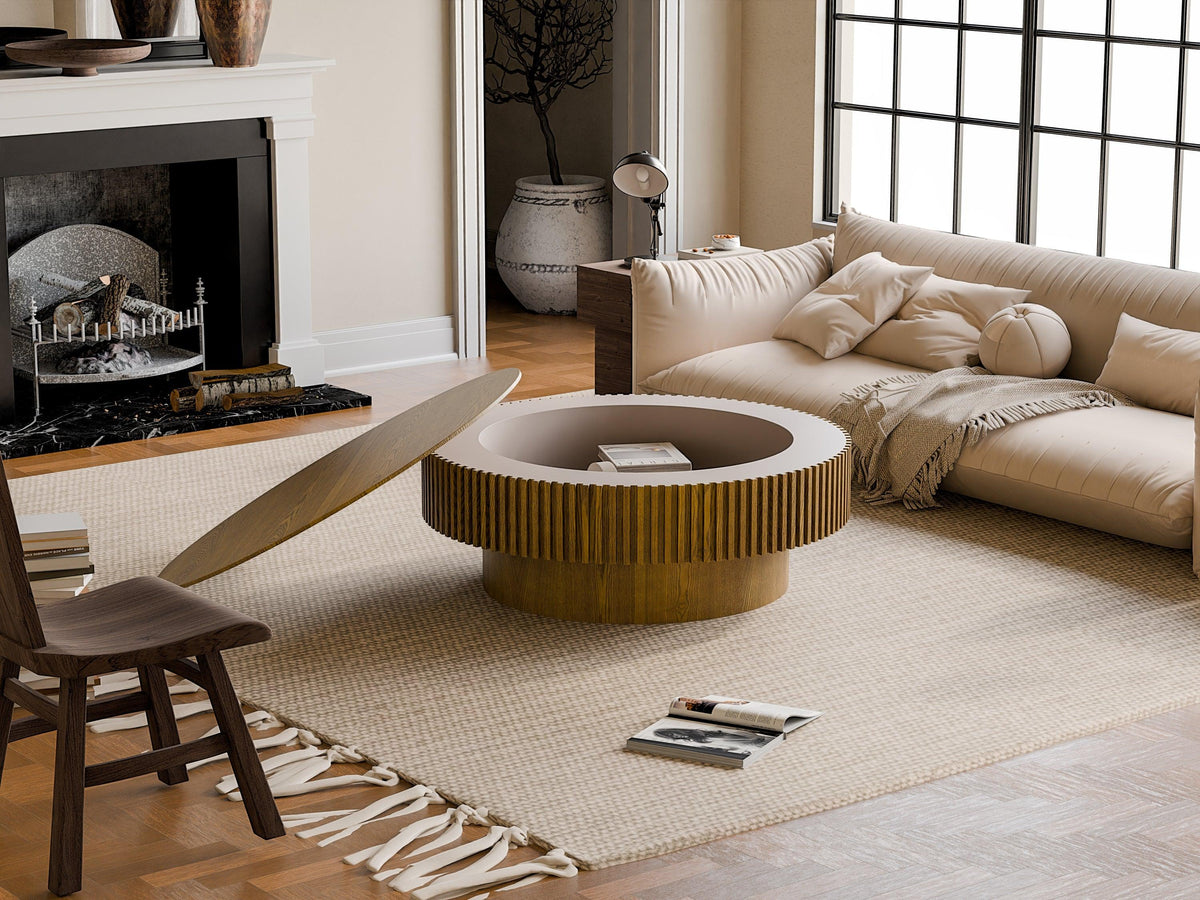 Modern Brown Round Mushroom Coffee Table with Hidden Storage