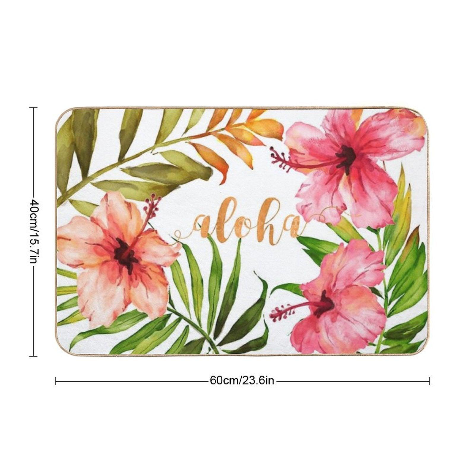 Aloha Tropical Hawaiian Floral Watercolor Bath Mat