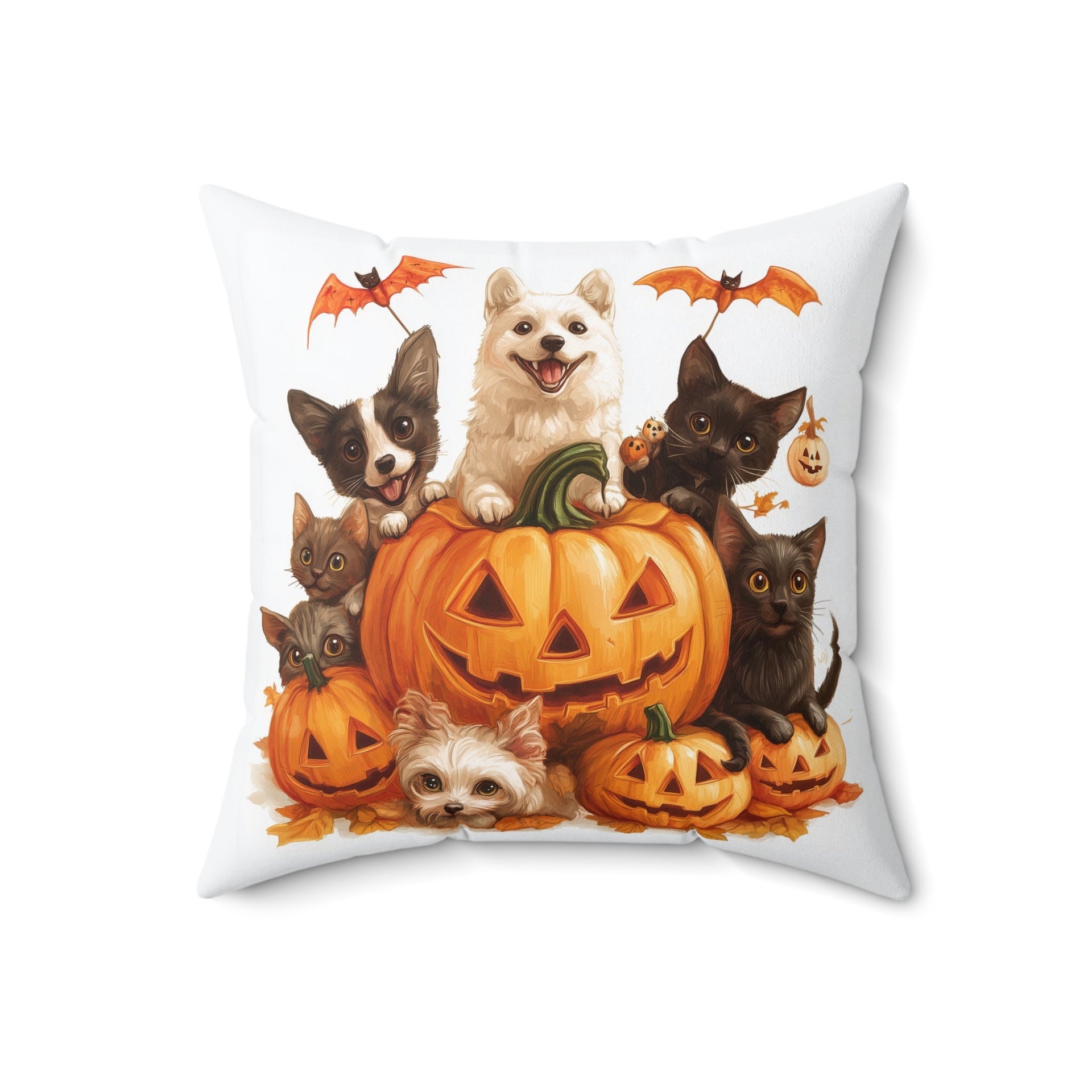 Microsuede Cushion / Halloween Art / Dogs & Cats - Pumpkin Pals /
