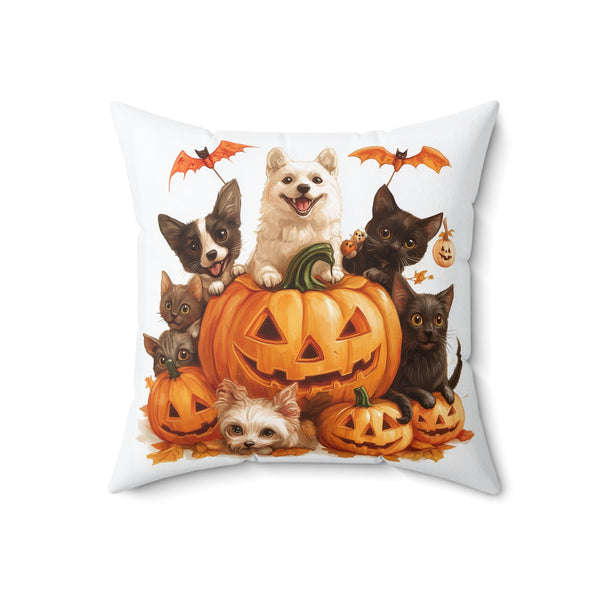 Microsuede Cushion / Halloween Art / Dogs & Cats - Pumpkin Pals /