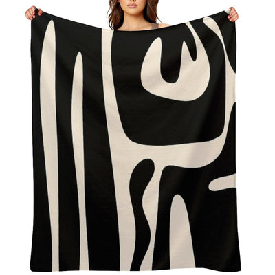 Mid Century Modern Kwaito Abstract Pattern in Black And Almond Cream Shrink-resistant Throw Blanket