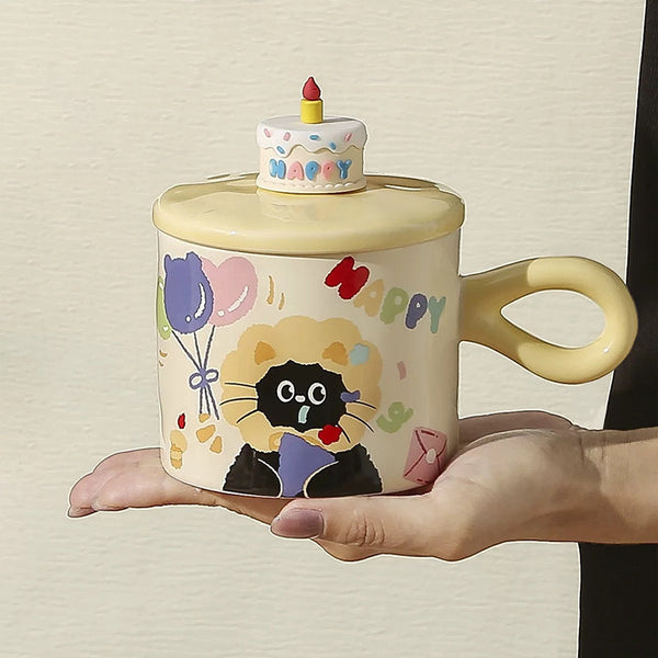 Adorable Cartoon Cat - themed Mug with Lid: A Charming Gift, Ideal for Office Coffee or Water