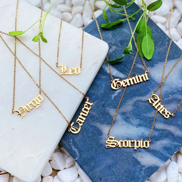 Old English Zodiac Necklace - Gifts for You 'n Me