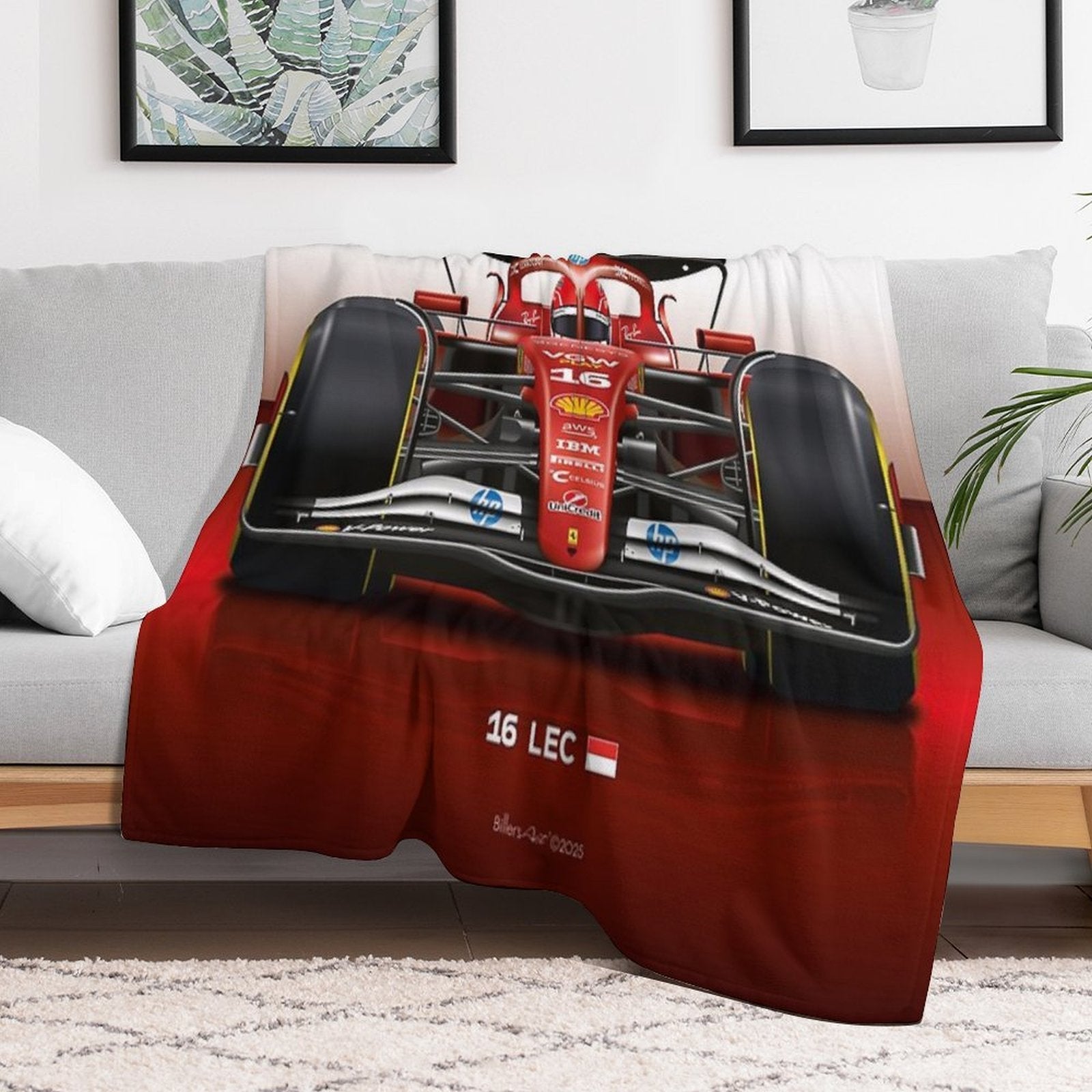 Many Charles Leclerc Formula 1 Items for 2025 Season, Featuring His Iconic Ferrari Racing Car Machine-washable Throw Blanket