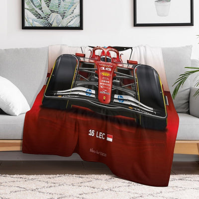 Many Charles Leclerc Formula 1 Items for 2025 Season, Featuring His Iconic Ferrari Racing Car Machine-washable Throw Blanket
