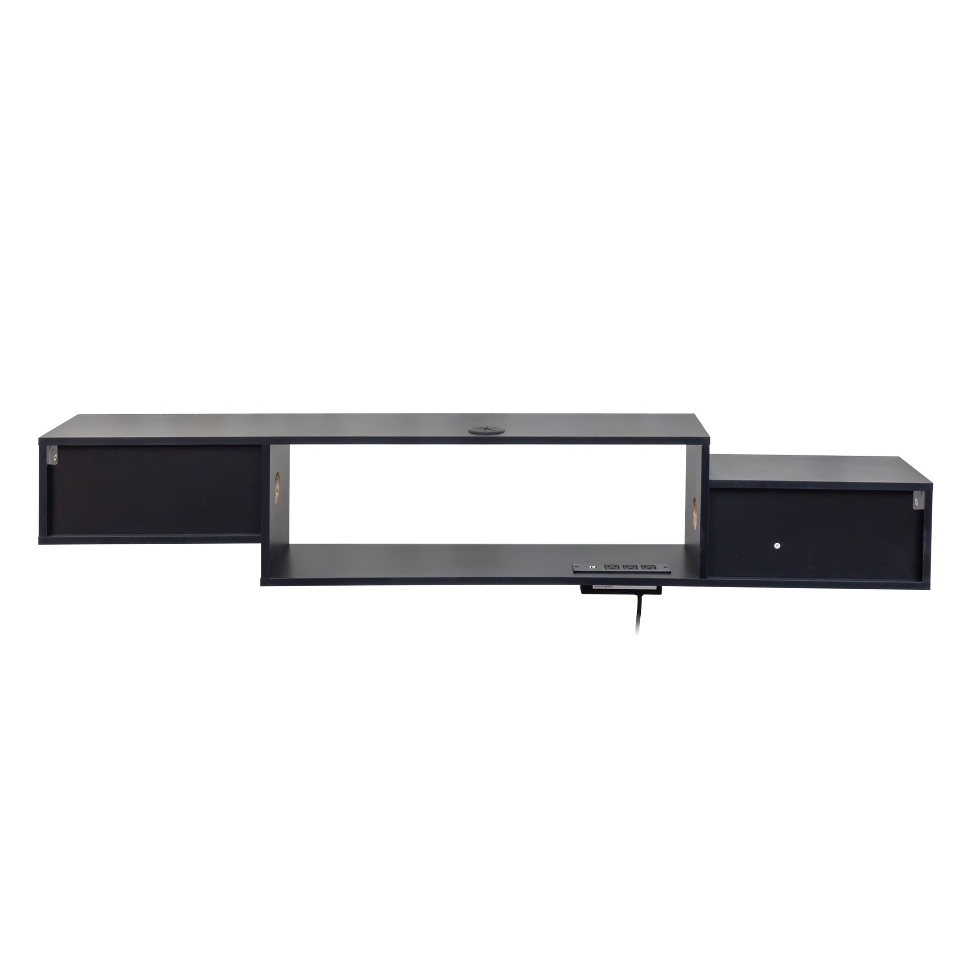 Wall Mounted Floating TV Stand with LEDs and Charging Station for Living Room