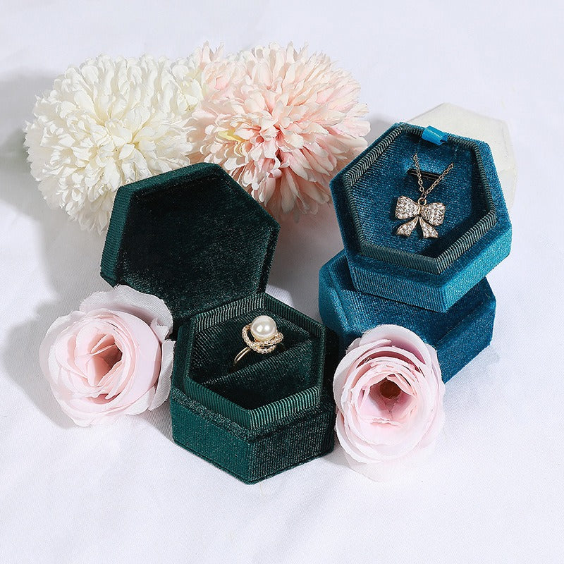 Hexagonal jewelry box, high-end Korean velvet ring earring box, jewelry box, jewelry packaging box