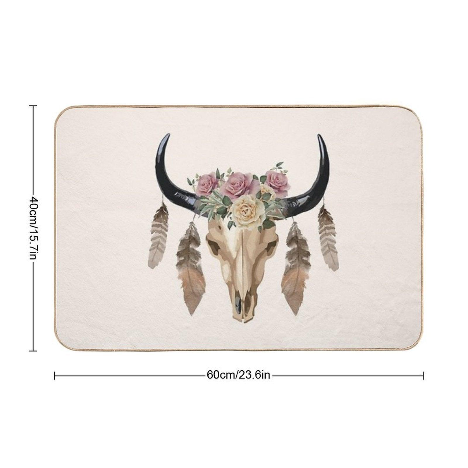 Cow Skull And Crown Leaves And Butterflies Bath Mat
