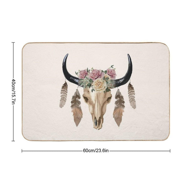 Cow Skull And Crown Leaves And Butterflies Bath Mat